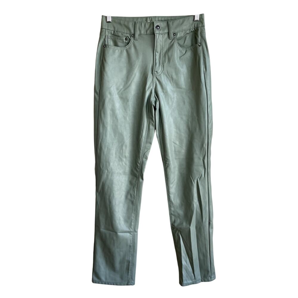 American‎ Eagle super high-rise straight sage green faux leather jeans women's 4